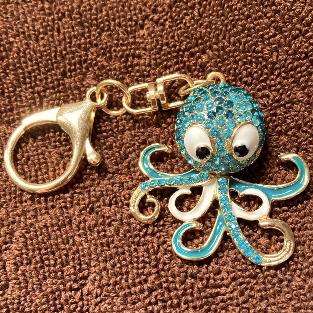 Turquoise Rhinestone Octopus Keychain